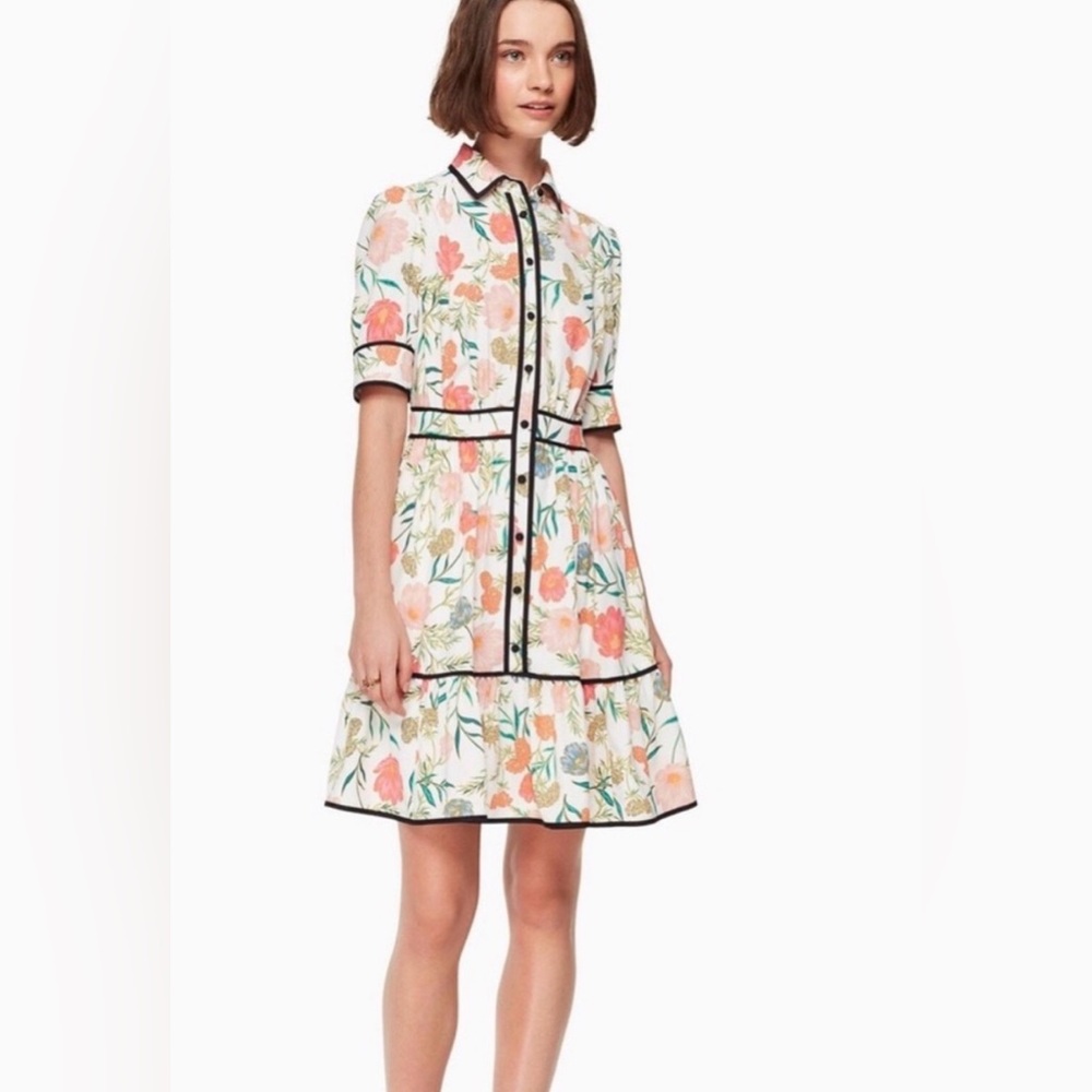 KATE SPADE- Picnic Perfect Blossom Fluid Shirtdress Spring Floral Preppy size 0